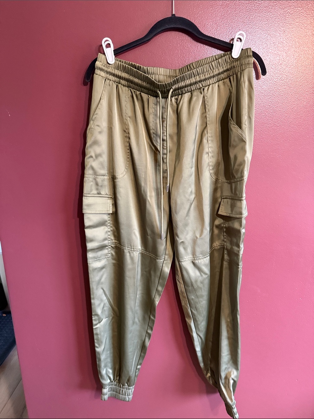 Jaclyn Smith Olive Green Satin Cargo Joggers